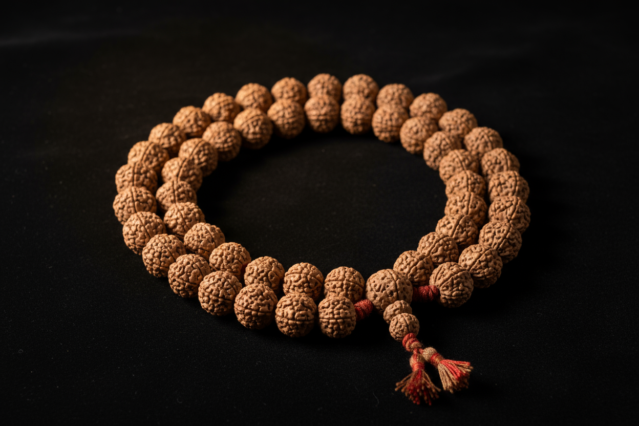 rudhraksha mala in black background
